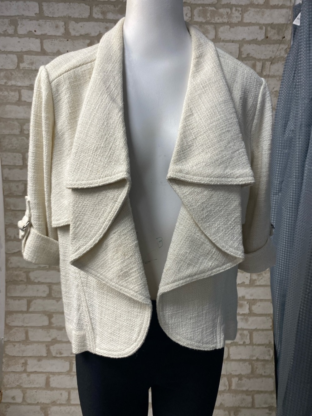 Chico's Cream Open-Front Textured Draped Blazer